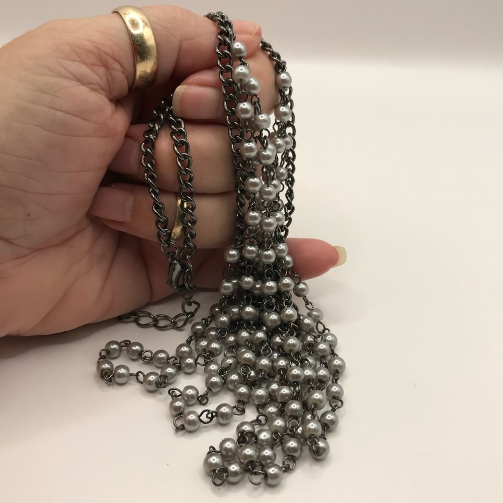 Black & Grey Faux Pearl Bib Necklace and Earrings Set - Picture 8 of 8
